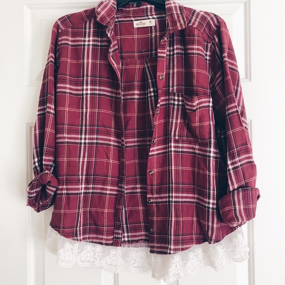 hollister long sleeve flannel with lace detail - Picture 1 of 4